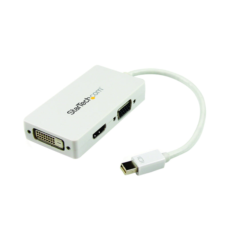 StarTech.com Travel A/V Adapter: 3-in-1 Mini DisplayPort to VGA DVI or HDMI Converter - White (MDP2VGDVHDW) VGA - DVI - HDMI (Black) Mini DisplayPort (Input)