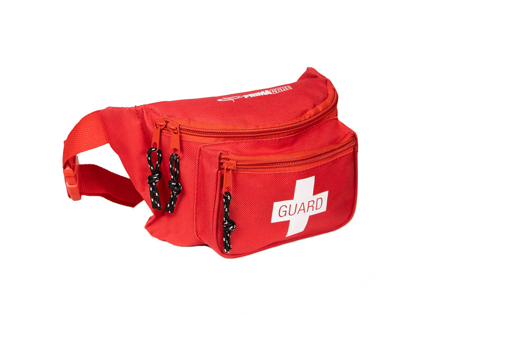 Primacare First Aid Empty Fanny Pack for Emergency Equipment Set, Lifeguard Waist Travel Bag for Men and Women with 3 Pockets, Red, 8x2x6 inches