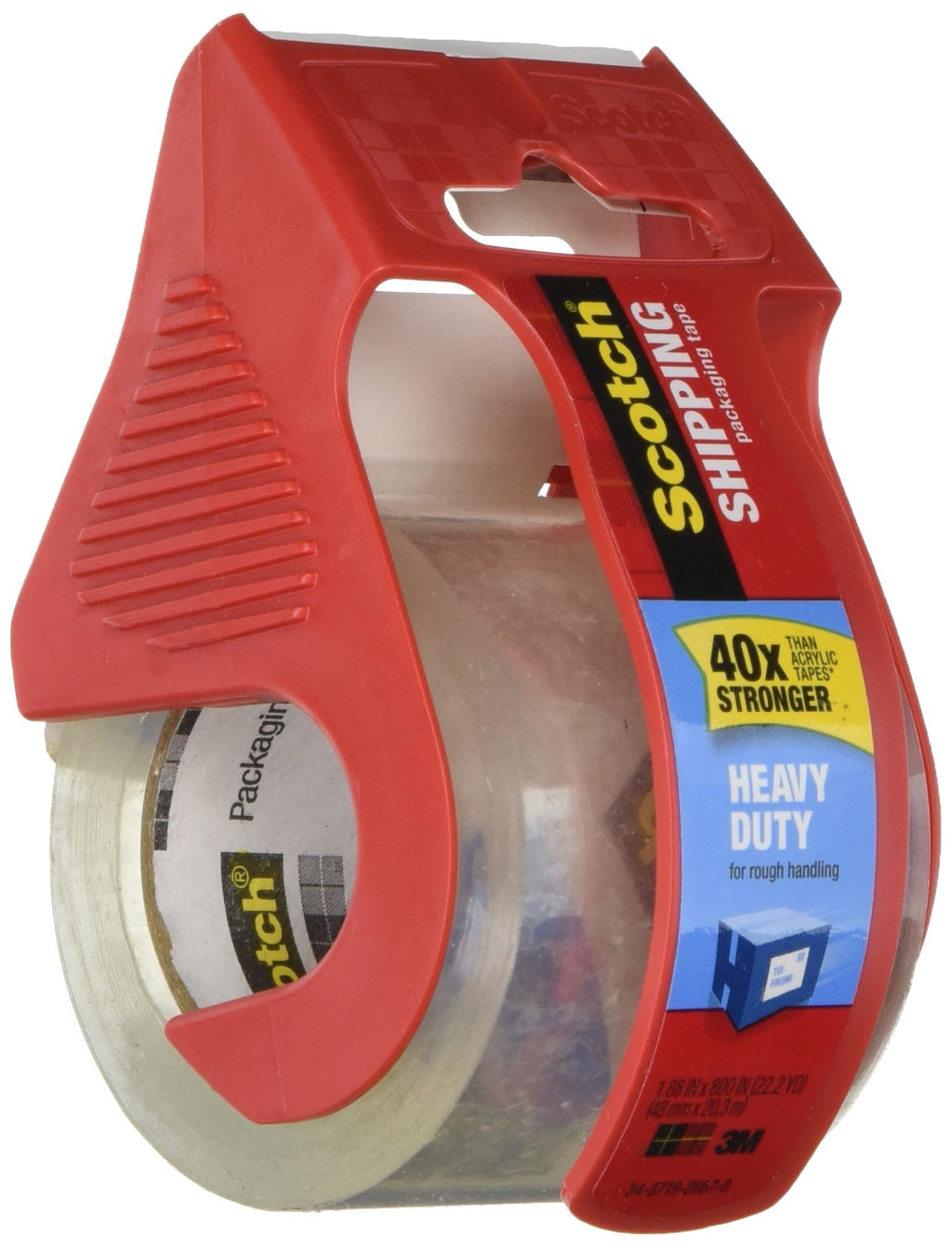 Scotch Heavy Duty Shipping Packaging Clear Tape, 1.5" Core, 1.88" x 22.2 Yard, Red Dispenser (142)