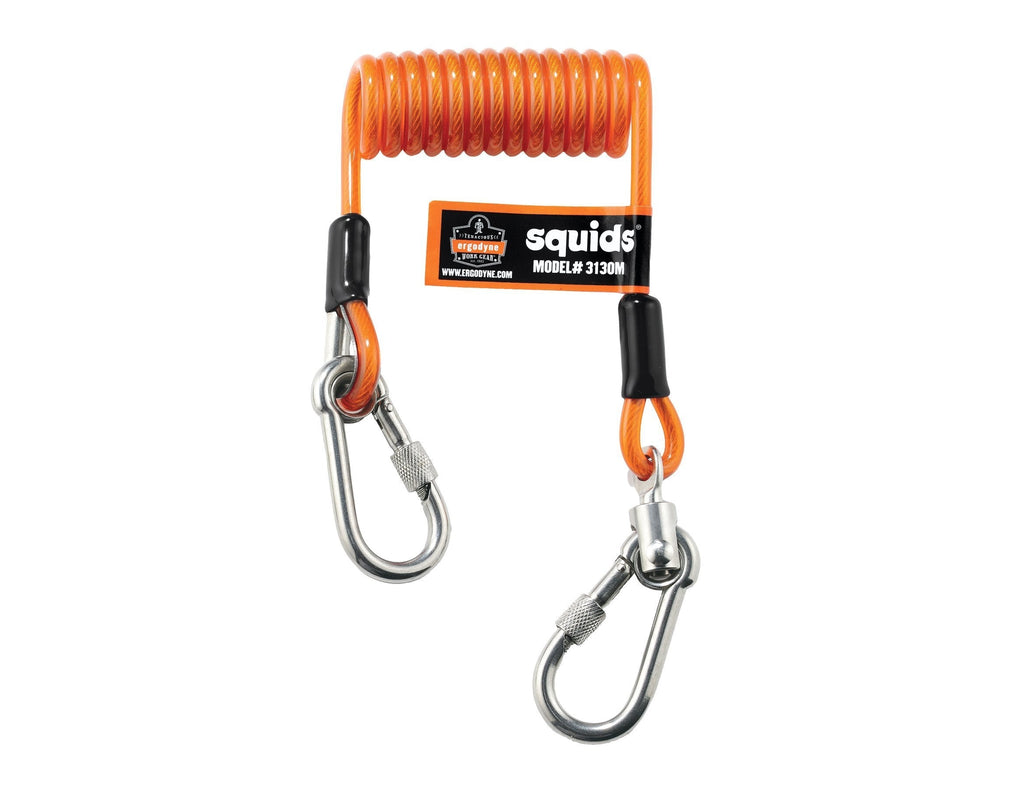 Ergodyne Squids 3130M Coiled Cable Tool Lanyard with Dual Stainless Steel Carabiners, 5 Pounds Medium