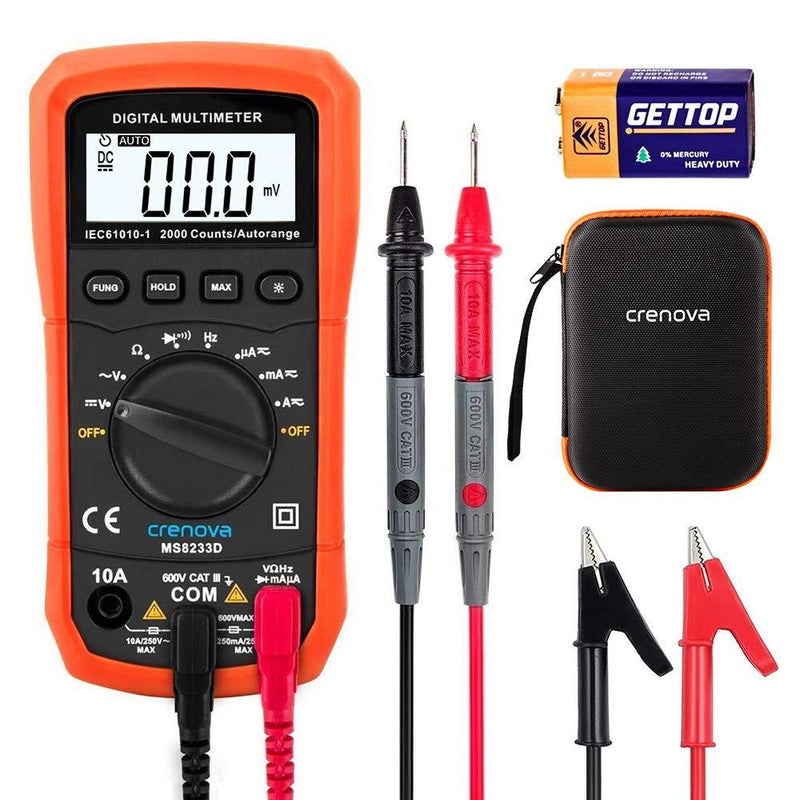 Crenova MS8233D Auto-Ranging Digital Multimeter Home Measuring Tools with Backlight LCD Display
