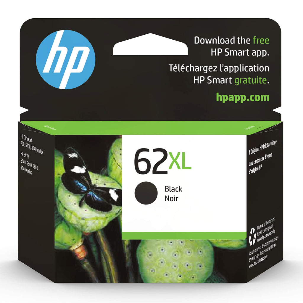 Original HP 62XL Black High-yield Ink | Works with HP ENVY 5540, 5640, 5660, 7640 Series, HP OfficeJet 5740, 8040 Series, HP OfficeJet Mobile 200, 250 Series | Eligible for Instant Ink | C2P05AN