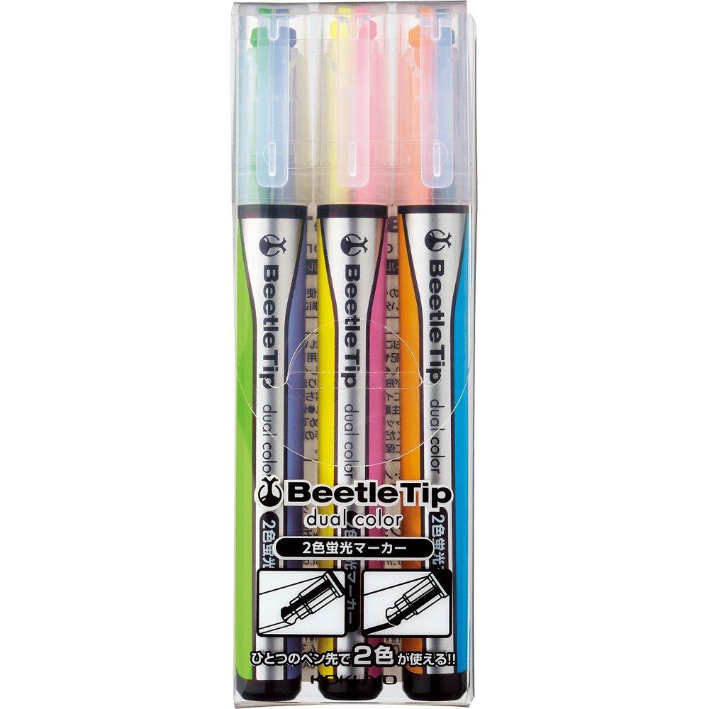 Kokuyo Beetle Tip Dual Color Highlighter, 3-Pack (PM-L303-3S)