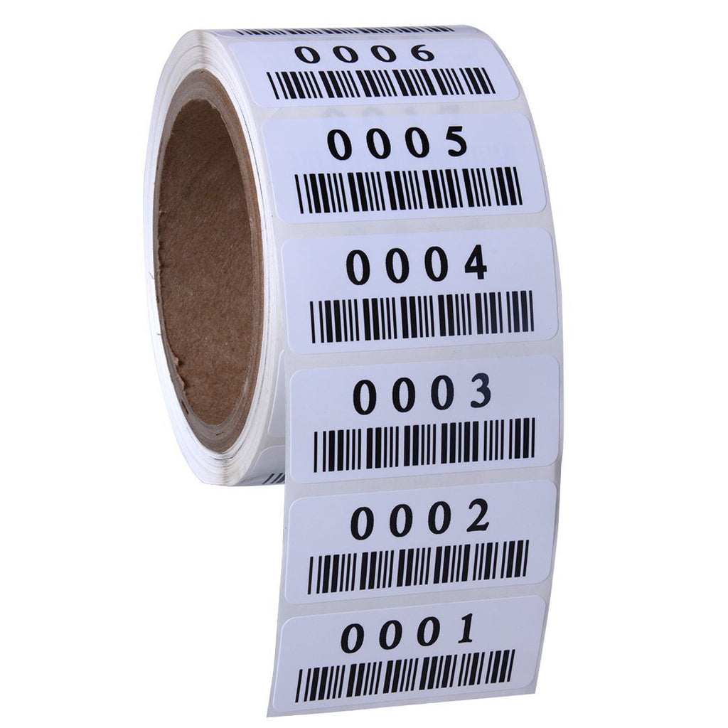 3M Polyester Consecutively Numbered Labels. Measure: 2.5" X 1" with Barcode (Various Number Sequences Available) (001-500) 001-500