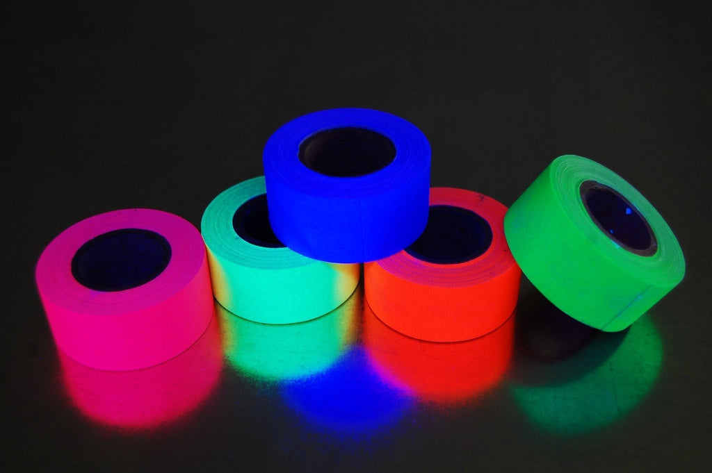 1 Inch x 6 Yards UV Blacklight Reactive Fluorescent Gaffer Tape (5 Pack 5 Rolls x 6 Yards) 5 Pack 5 Rolls x 6 Yards