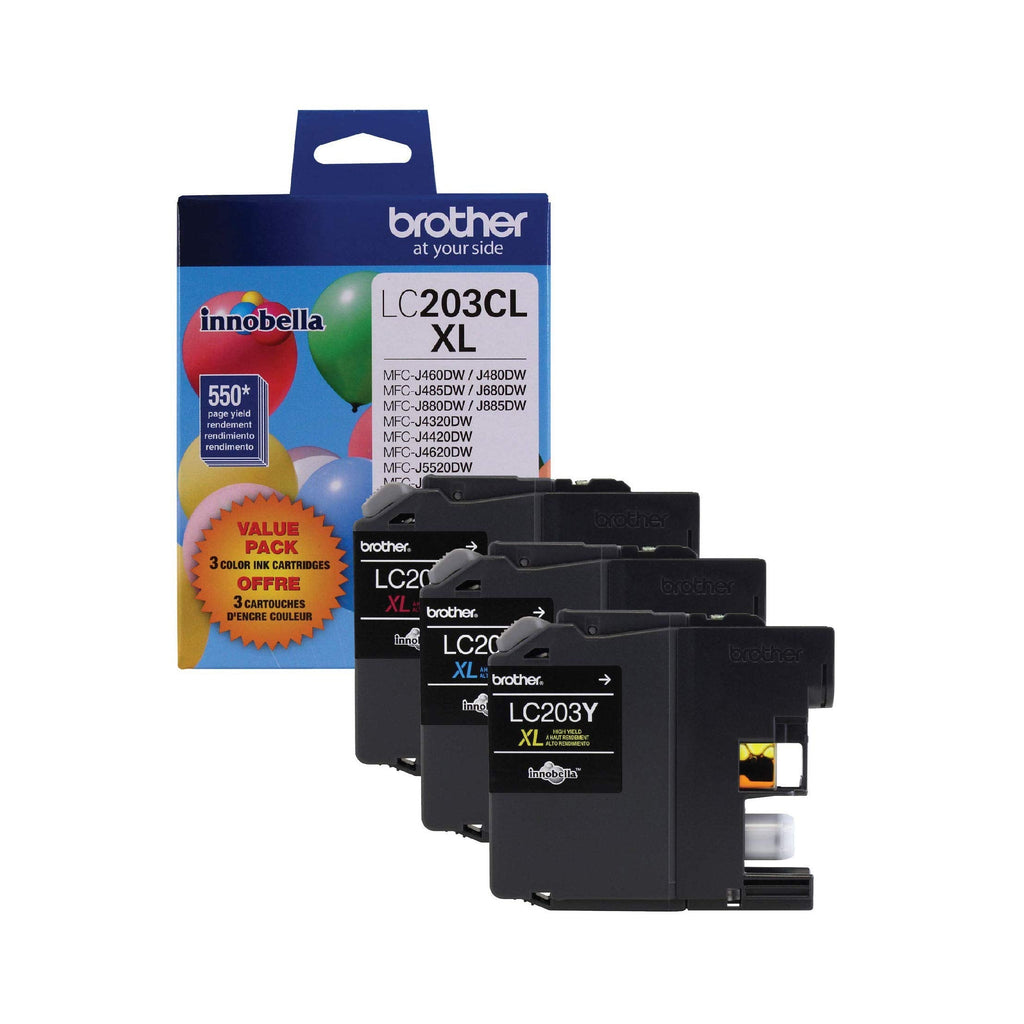 Brother Genuine High Yield Color Ink Cartridge, LC2033PKS, Replacement Color Ink Three Pack, Includes 1 Cartridge Each of Cyan, Magenta & Yellow, Page Yield Up To 550 Pages, Amazon Dash Replenishment Cartridge, LC203 Cyan-Magenta-Yellow