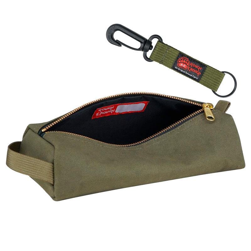 Rough Enough Canvas Small Tool Bag Pouch Storage Organizer Box Pencil Case for School Art Supplies with Zipper for Men Army Green