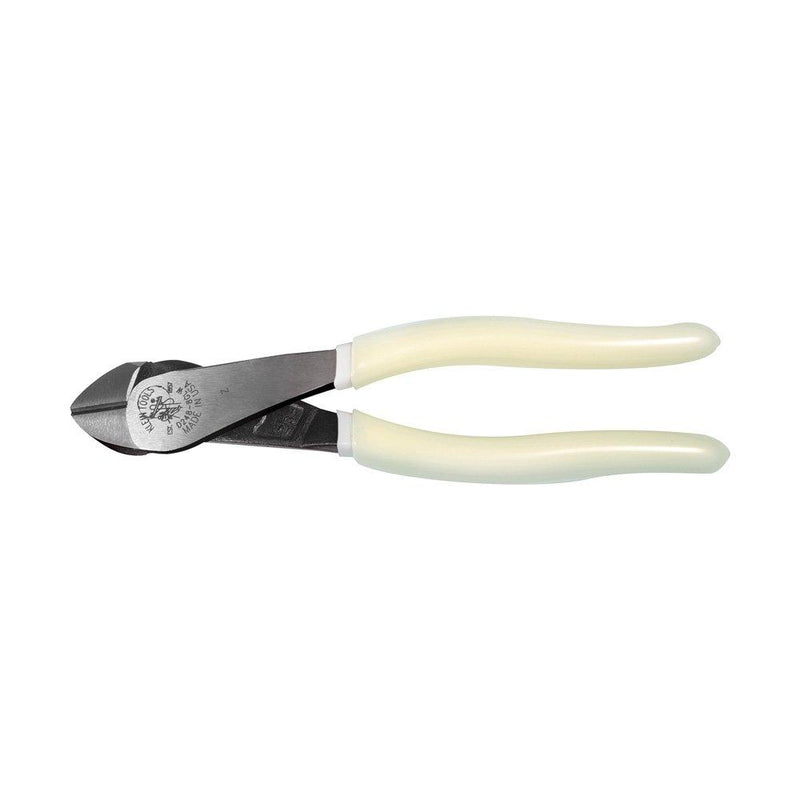 Klein Tools D248-8-GLW Pliers, Hi-Viz Diagonal Cutting Pliers with Angled Head, Short Jaws, and Glow in the Dark Handles, 8-Inch