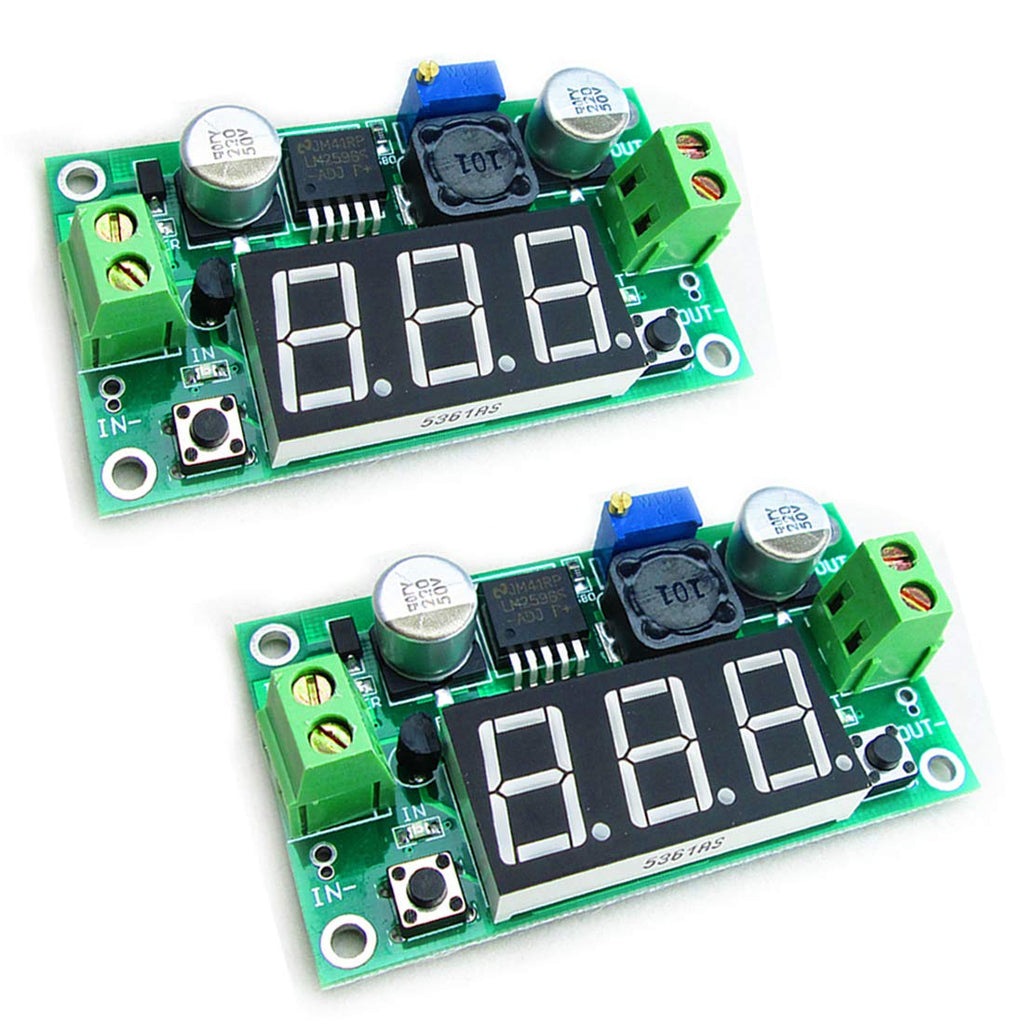 HiLetgo 2pcs LM2596 Adjustable DC-DC Step Down Buck Power Convert Module 4.0-40V Input to 1.25-37V Output with LED Voltmeter Display