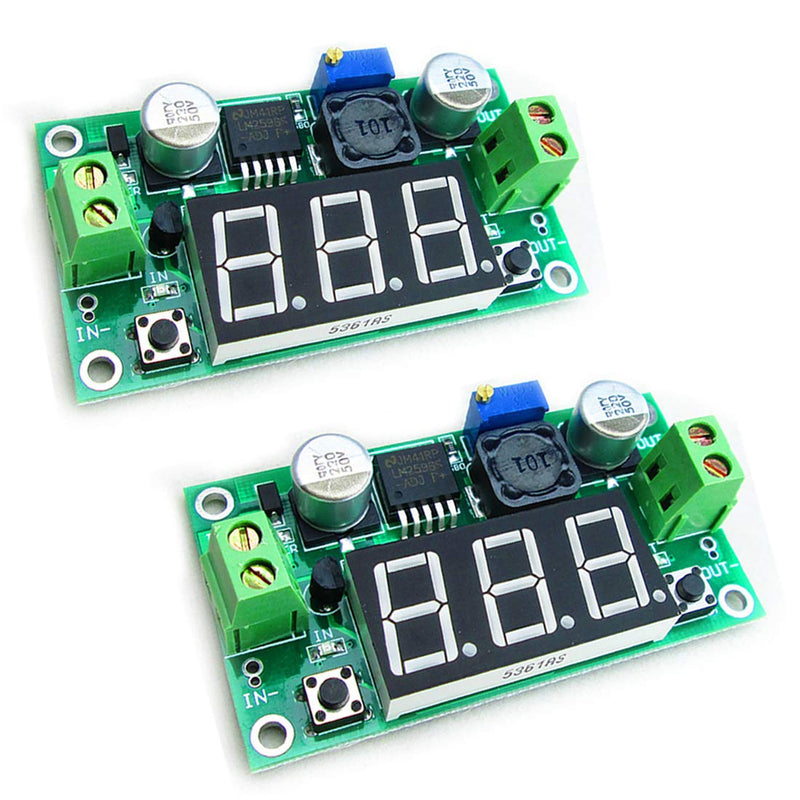 HiLetgo 2pcs LM2596 Adjustable DC-DC Step Down Buck Power Convert Module 4.0-40V Input to 1.25-37V Output with LED Voltmeter Display