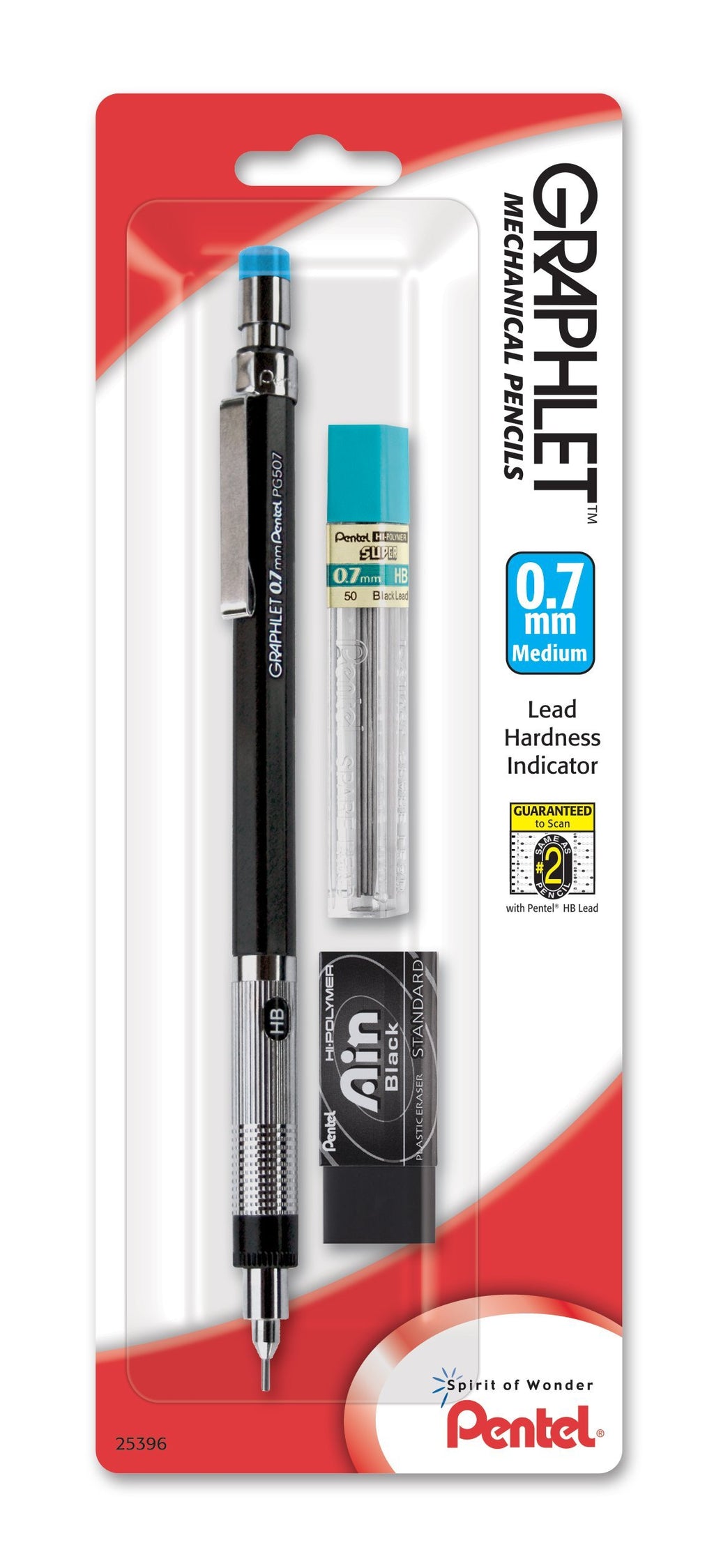 Pentel Graphlet Mechanical Pencil, 0.7mm with Lead and Small Black Block Eraser (PG507LEBP)