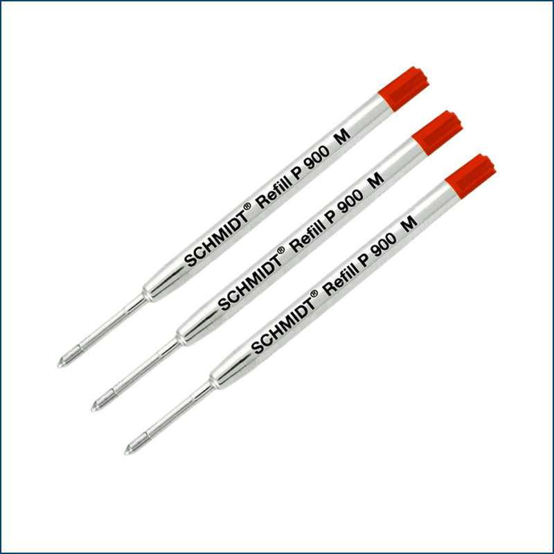 3 Pack - Med-Red Ink P900 Schmidt Parker Style Ballpoint Refill