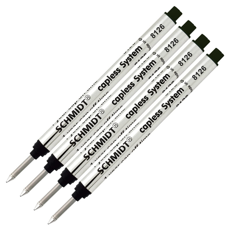 4 Pack - Schmidt 8126 Long Version Capless Rollerball Refill Long Version at 4.31" - Black Ink