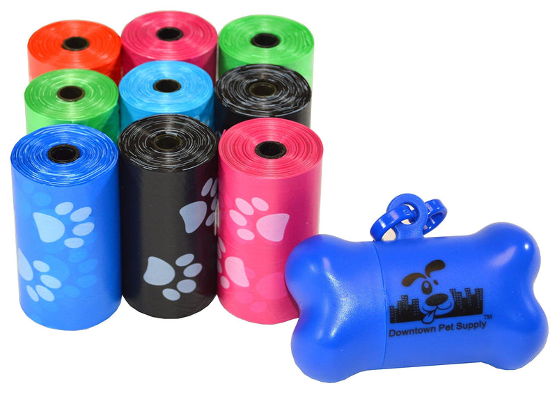Downtown Pet Supply Dog Pet Waste Poop Bags with Leash Clip and Bag Dispenser - 180, 220, 500, 700, 880, 960, 2200 Bags 180 Bags Rainbow with Paw Prints