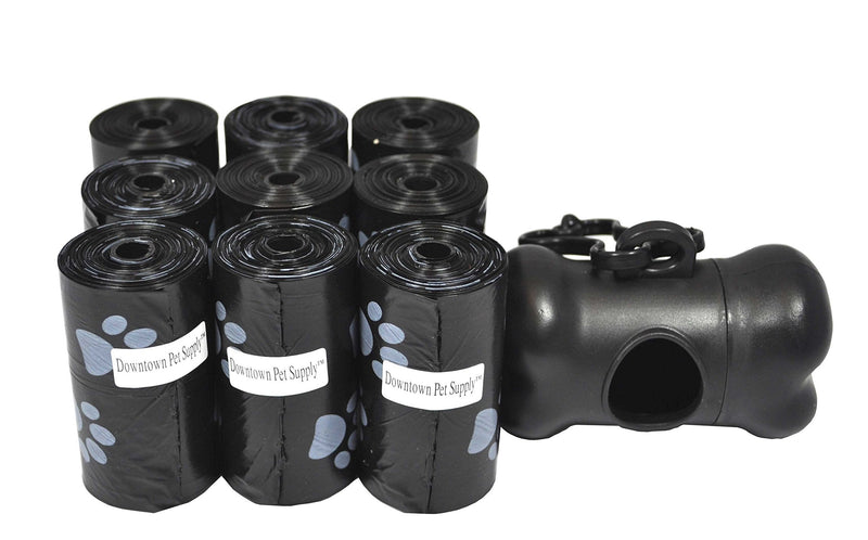 Downtown Pet Supply Dog Pet Waste Poop Bags with Leash Clip and Bag Dispenser - 180, 220, 500, 700, 880, 960, 2200 Bags 180 Bags Black with Paw Prints