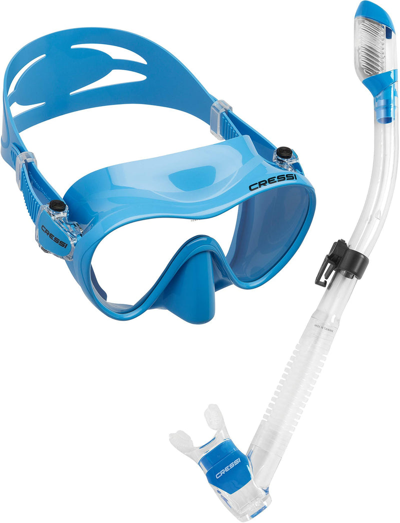 Cressi Scuba Diving Snorkeling Kit - Freediving Mask & Dry Snorkel | F1 & Supernova Dry: Designed in Italy Blue