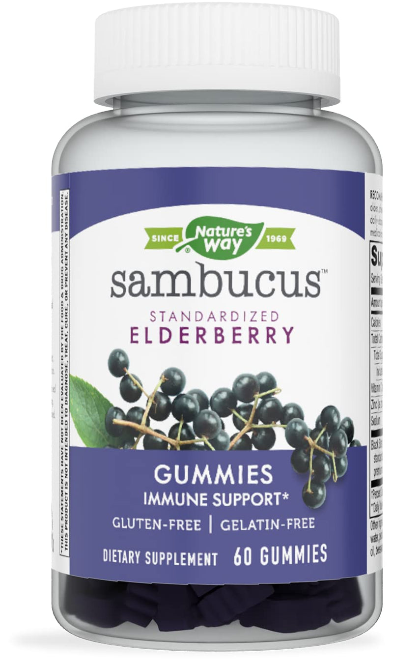 Nature's Way Sambucus Black Elderberry Gummies with Vitamin C and Zinc, 60 Gummies 60 Count (Pack of 1) Purple