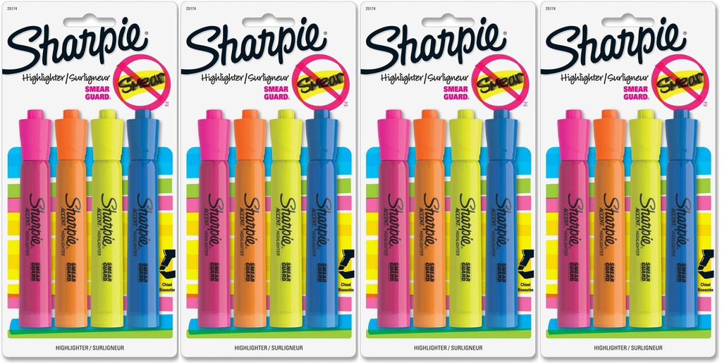 Sharpie Accent Tank-Style Highlighters, Colored Highlighters [25174PP] 4 Count (Pack of 4) Total 16 highlighters