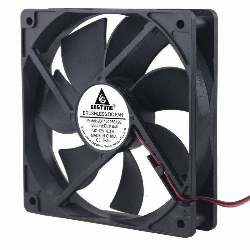 GDSTIME Dual Ball Bearings 120mm x 120mm x 25mm 5 inch 12v Brushless DC Cooling Exhaust Fan