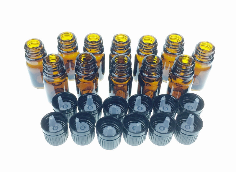 Wild Essentials 5ml Amber Glass Bottles with Euro Dropper Caps (12 Pack) - Great for Essential Oils, Perfumes and DIY Aromatherapy - Easy to Fill, Clean and Reuse - Protective and Durable 12