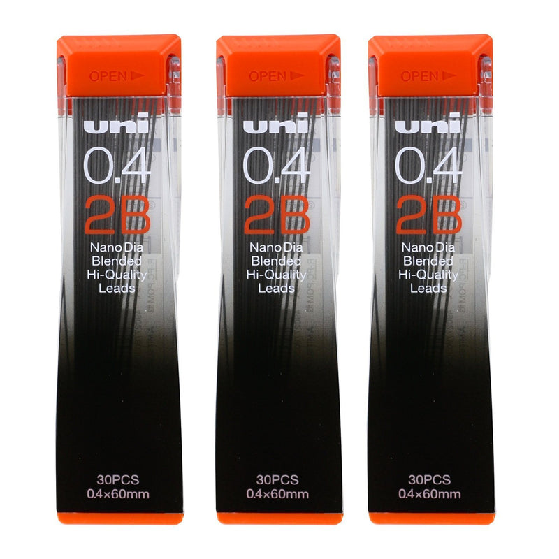 Uni-Ball Nano Lead Mechanical Pencil Lead Refills, 0.4mm, 2B, Black Lead, Pack of 90