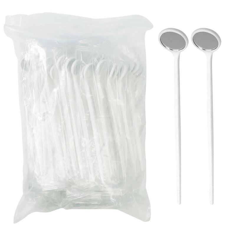 EZGO 100pcs Dental Mouth Oral Teeth Mirrors Shiny Handle with Free Protective Packing, Every Mirror Individually Packed (Pack of 100)