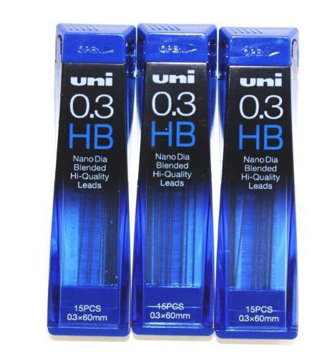 Strength & Deep & Smooth -Uni-ball Extra Fine Diamond Infused Pencil Leads, 0.3 Mm-hb-nano Dia 15 Leads X 3 Pack/total 45 Leads Original Version