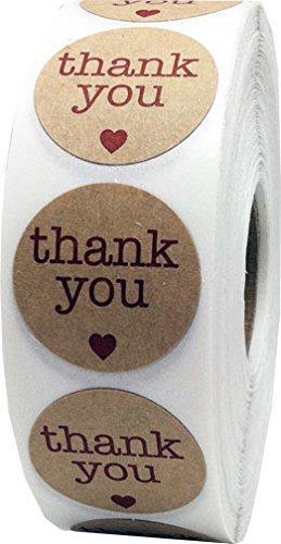 Natural Kraft Thank You Stickers with Red Hearts Appreciation Labels 1 Inch 500 Adhesive Stickers