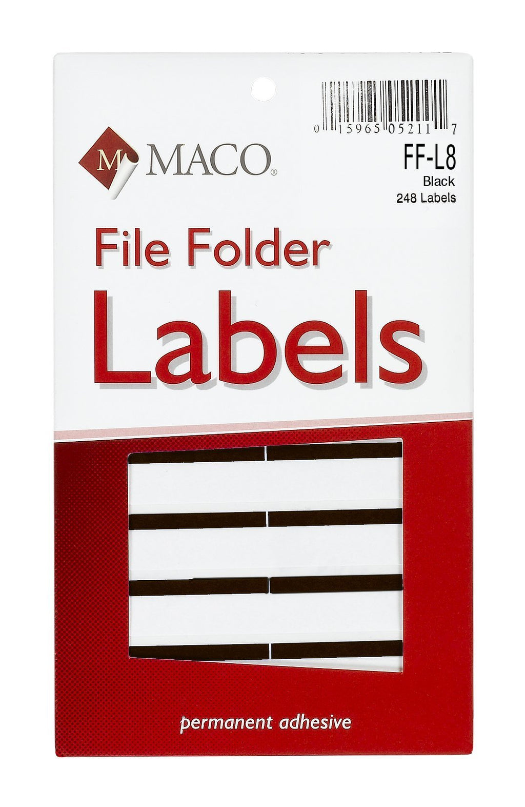 MACO Black File Folder Labels, 9/16 x 3-7/16 Inches, 248 Per Box (FF-L8)