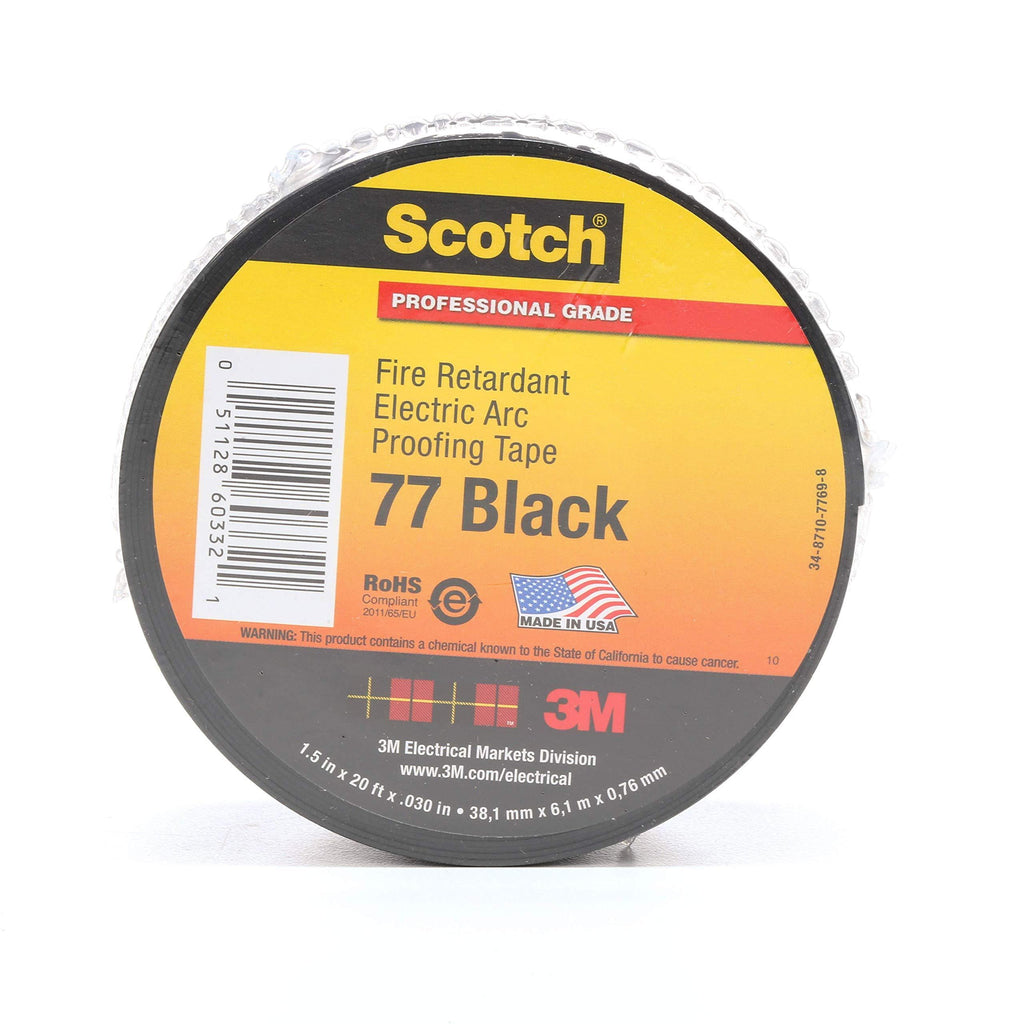 Scotch Fire-Retardant Electric Arc Proofing Tape 77 Black, 3 in x 20 ft 3" x 20'