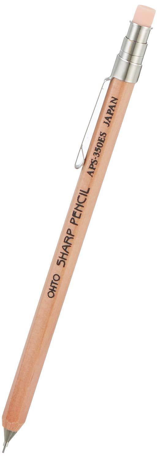 OHTO Mechanical Wood Pencil Type Mini Sharp with Eraser & Clip 0.5mm, Natural Color Body (APS-350ES-Natural)