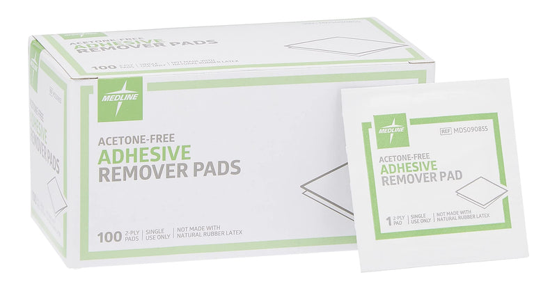 Medline Latex Free Individually Wrapped Adhesive Tape Remover Pads-100 Count (Packaging May Vary) 100 Count