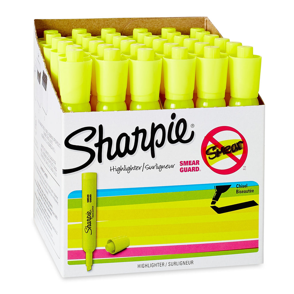 Sharpie Tank Style Highlighters, Chisel Tip, Fluorescent Yellow, Box of 36 (1920938) 36-Count