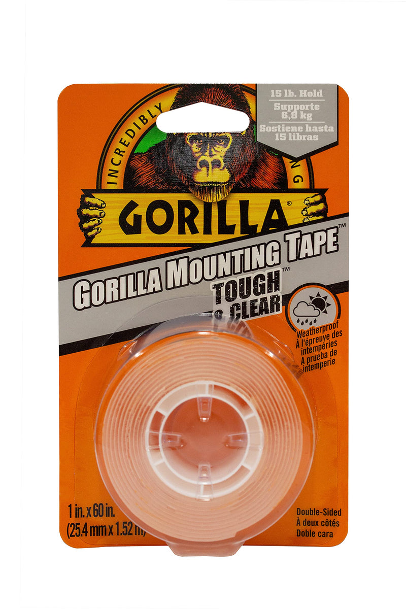 Gorilla Tough & Clear Double Sided Mounting Tape, 1" x 60", Clear, (Pack of 1) 1 Pack