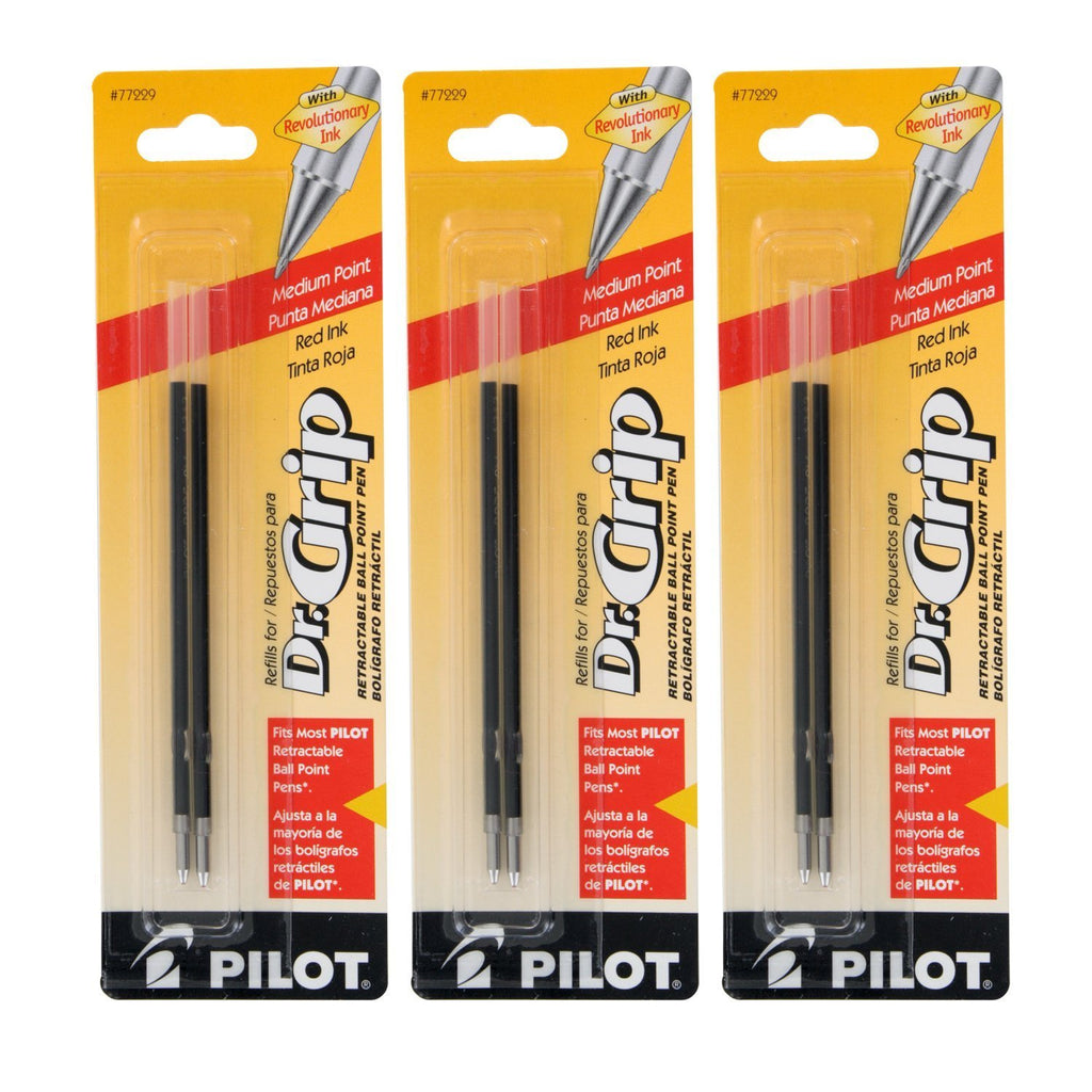 Pilot Better/EasyTouch/Dr Grip Retractable Ballpoint Pen Refills, 1.0mm, Medium Point, Red Ink, 3 packs of 2, 6 refills