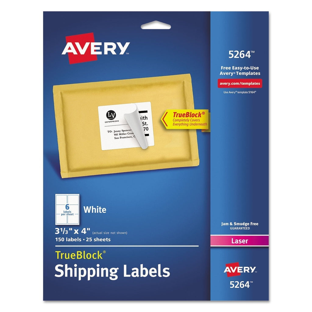 Avery 5264 Laser Labels, Mailing, Permanent, 3-1/3-Inch x4-Inch, 150/PK, White