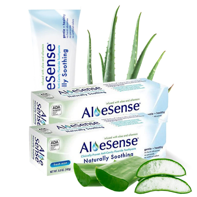 AloeSense Fluoride Toothpaste - Naturally Soothing Care for Sensitive Teeth & Gums - Infused with Gentle Aloe Vera & a Fresh Mint Taste - Natural Toothpaste Free-from Parabens & GMOs - (5oz, 2 Count) Regular (2-pack)