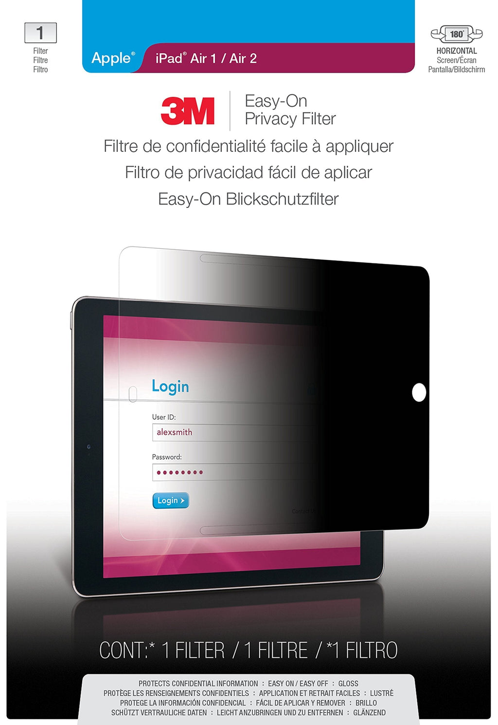 3M Easy-On Privacy Filter for Apple iPad Air 1 / Air 2 Landscape (EOTAP002)