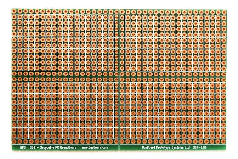 SB4 Snappable PC BreadBoard, Scored PCB, Snaps Into 4 Small Boards, 2-Layer, Plated Holes, Power Rails, 2.5 x 3.8in (63.5 x 96.5mm)