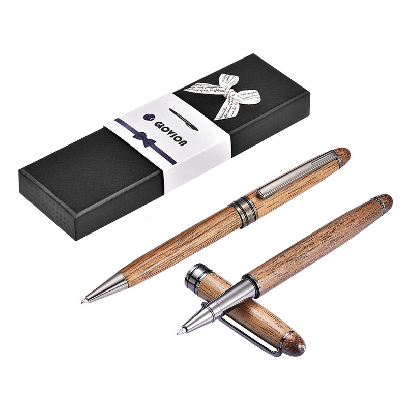 Wooden Pen Set, Handcrafted Wood Ballpoint & Gel Journal Pen Set, Extra Refills, Vintage Pens Collection, Nice Gift pen for Promotional, Calligraphy, Office, Signature ,Business and More - 2 Pack