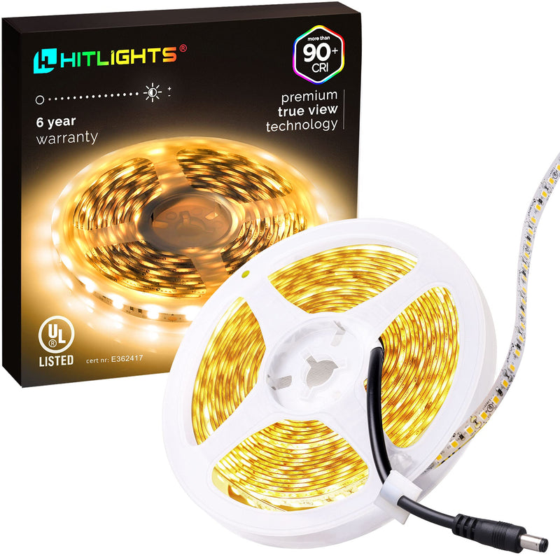 HitLights LED Strip Lights Warm White, 10ft UL-Listed Premium High Density LED Strip, 360 LEDs, 530 Lumens/Foot, 3000K, 2835 LEDs, 3 Watts/Foot, 12V DC LED Tape Lighting for Bedroom, Kitchen, Closets, Home Office 3000K 360 LEDS Warm White-Indoor Use