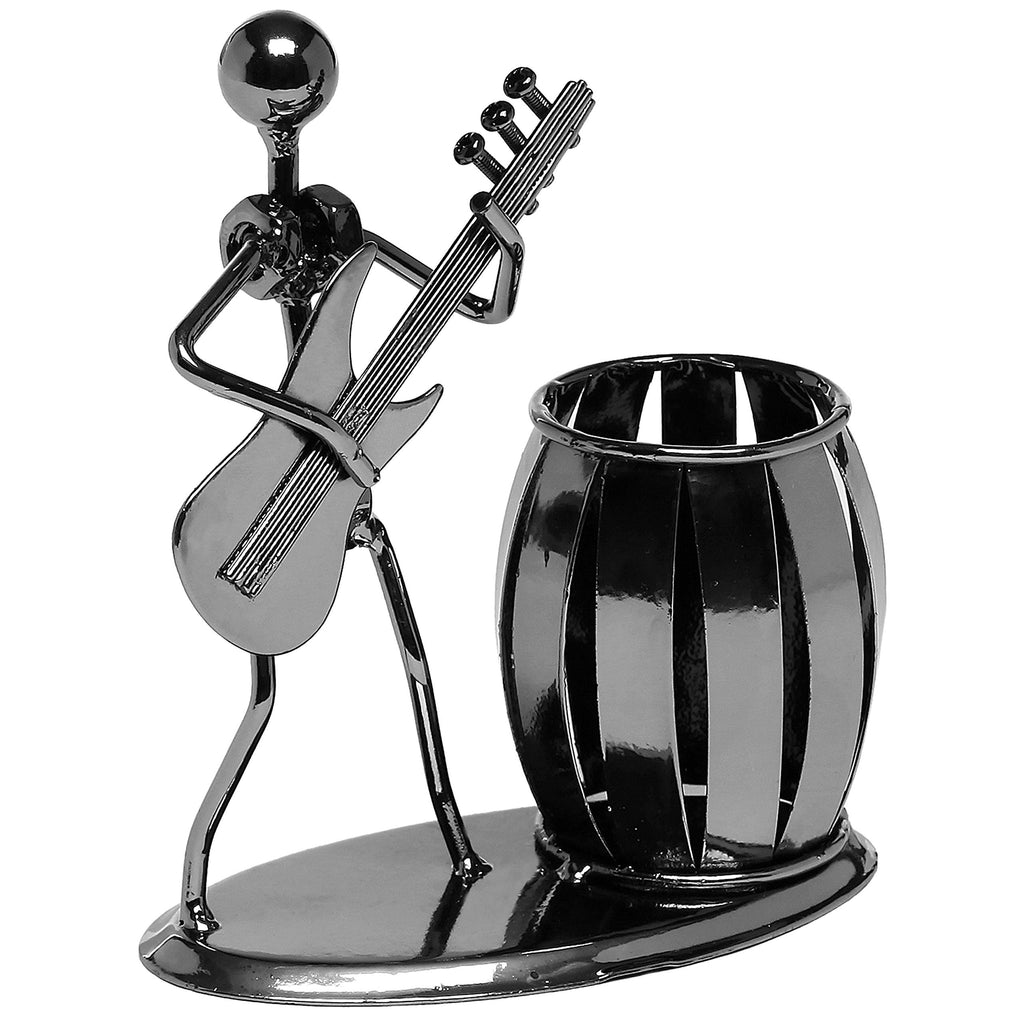 Decorative Gun Metal Gray Guitar Rocker Design Pencil/Pen Holder Cup Office Supply Desktop Stand Gunmetal