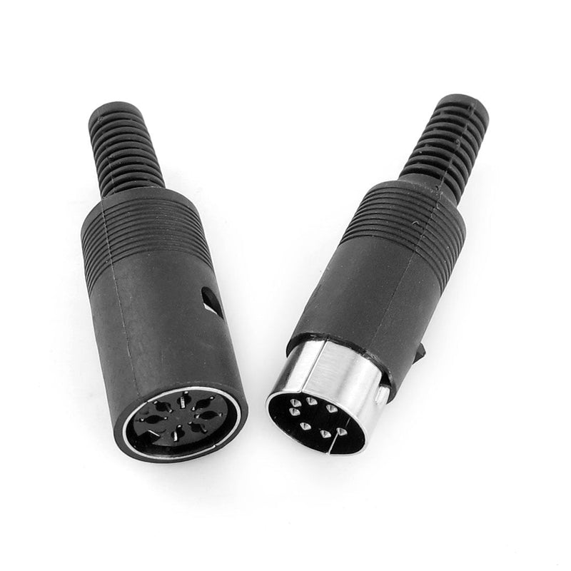 uxcell Pair Black Plastic DIN 7 Pins Female Male Audio Video AV Adapter 6mm