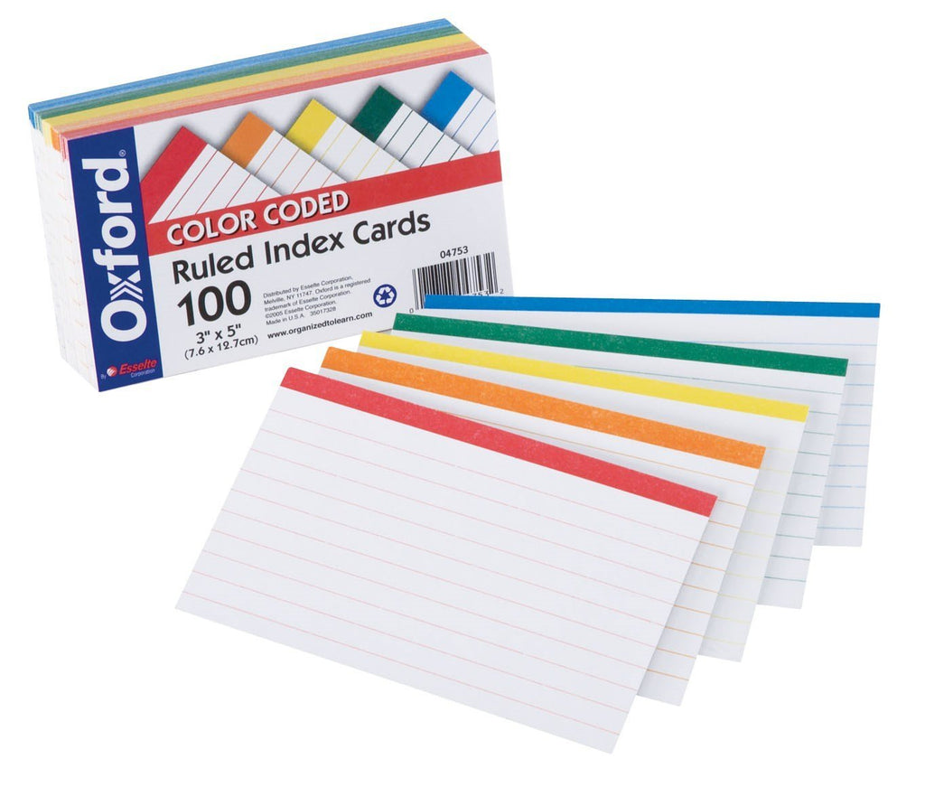 Oxford 4753 3" X 5" Color Coded Ruled Index Cards 100 Count