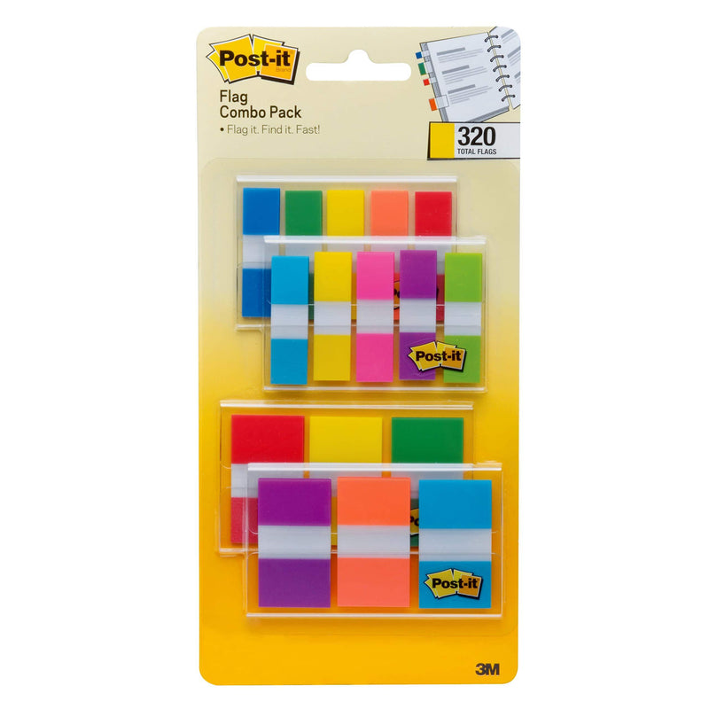 Post-it Flags Assorted Color Combo Pack, 320 Flags Total, 200 1-Inch Wide Flags and 120.5-Inch Wide Flags, 4 On-The-Go Dispensers/Pack (683XL1)