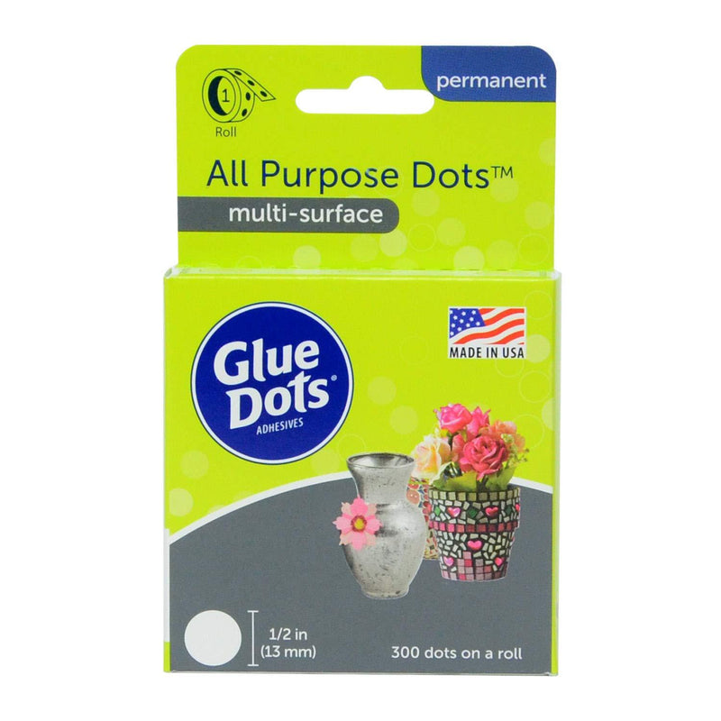 Glue Dots Double-Sided Permanent All Purpose Dots, 1/2'', Clear, Roll of 300 (35340E) All Purpose Roll