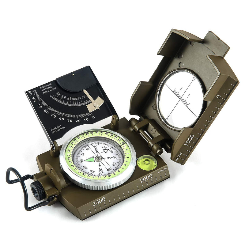 Eyeskey Multifunctional Military Metal Sighting Navigation Compass with Inclinometer | Impact Resistant & Waterproof Compass for Hiking, Camping, Boy Scout Green