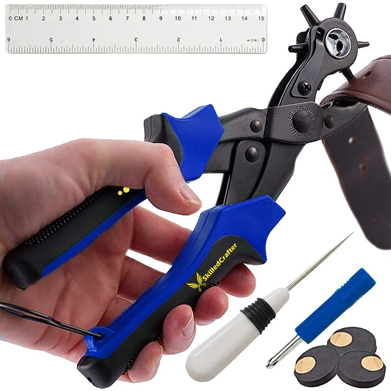 Leather Hole Punch & Belt Hole Puncher Easily Punches Perfect Round Holes. Bonus Ruler & Awl Tool. Leather Punch Tool for Watch or Bag Strap, Fabric, Eyelet - Precision Crafting & Professional Results 1 Pack