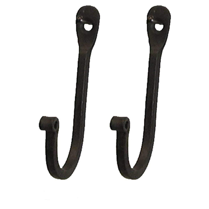 CTW 720002 Early American Single Prong Wrought Iron Hooks, Set of 2 â€“ Rustic Curved Metal Fasteners â€“ Decorative Colonial Wall DÃ©cor