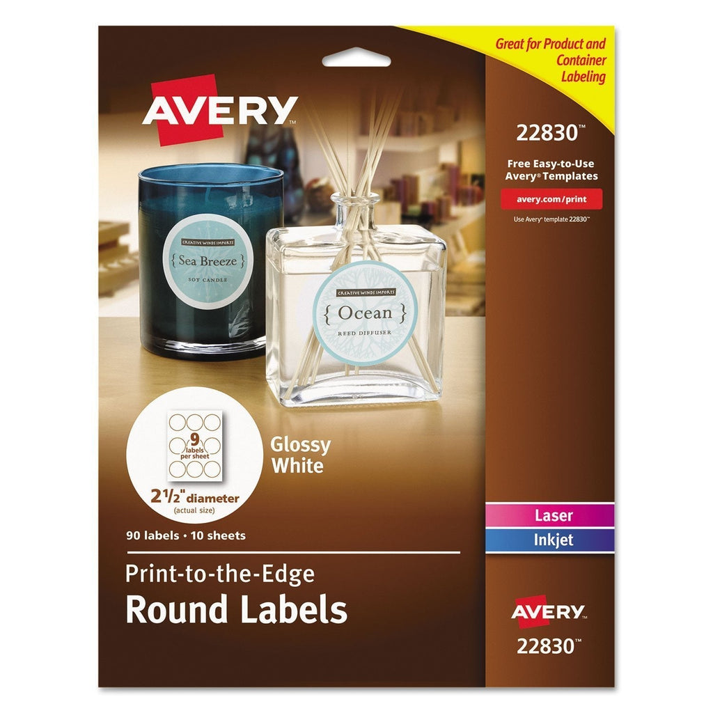 Avery 22830 Round Labels, 2-1/2-Inch, 90/PK, White